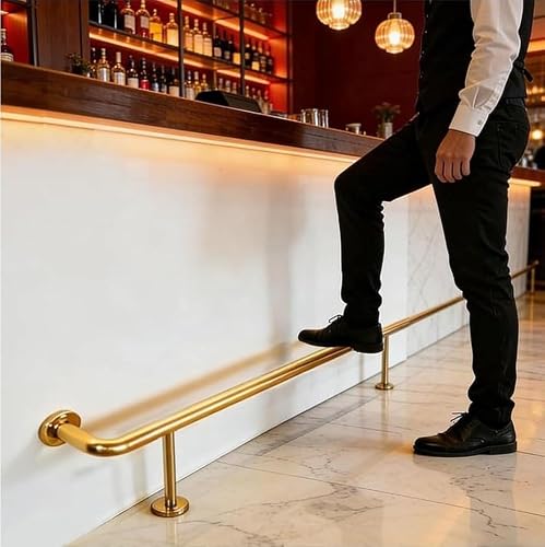 HEFJIAYCIQ Bar Mount Foot Rail Kit, Stainless Steel Bar Foot Rail Bracket, Undercounter Mount Hardware and Tubing Complete Kit,Gold,190cm/6.2ft