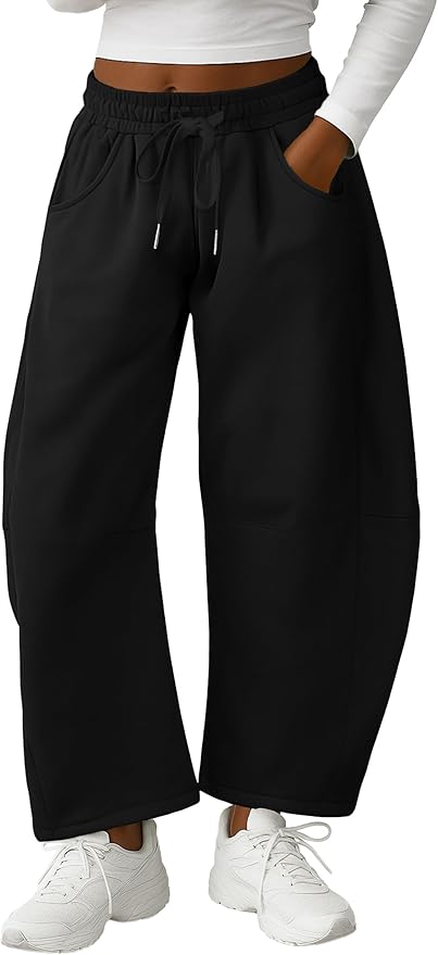 Lepunuo Barrel Sweatpants Women Casual Baggy Elastic Waisted Pants Wide Leg Gym Trousers with Pockets