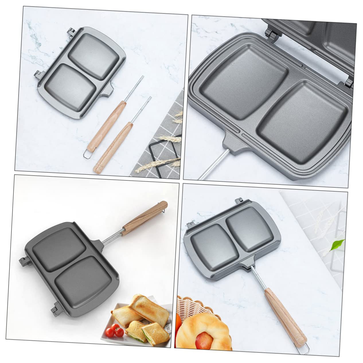 PRETYZOOM Padella Antiaderente per Sandwich Doppia Faccia Manici Smontabili, Piastra per Panini e Toast, Adatta a Fornelli a Gas e Induzione per Cucina e Colazione
