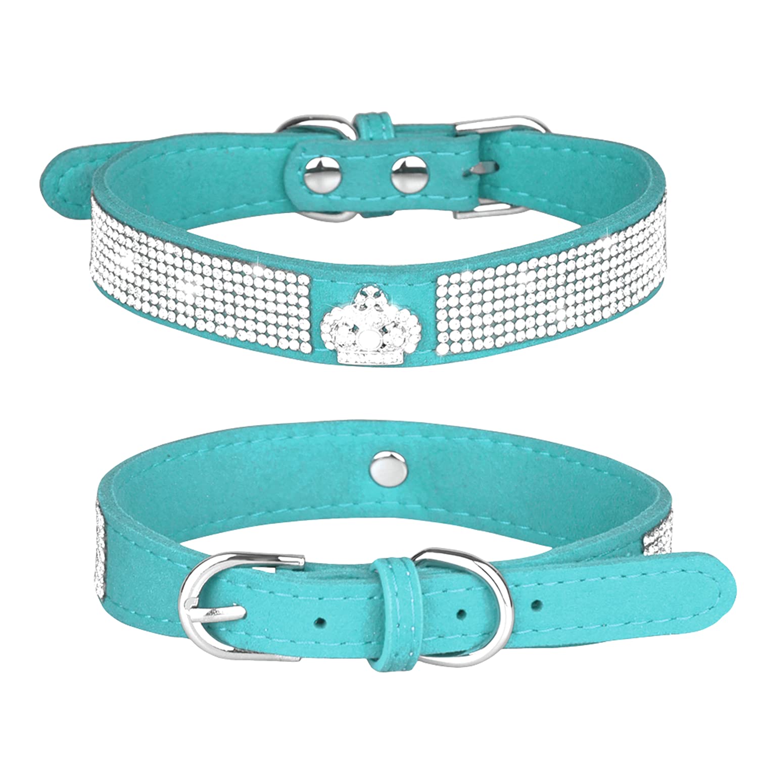 Rhinestone Dog Collar, Cute Dazzling Sparkling Soft Suede Leather Adjustable Pet Dog Cat Collar Crystal Diamond for Puppy Small Medium Large Dogs (S: