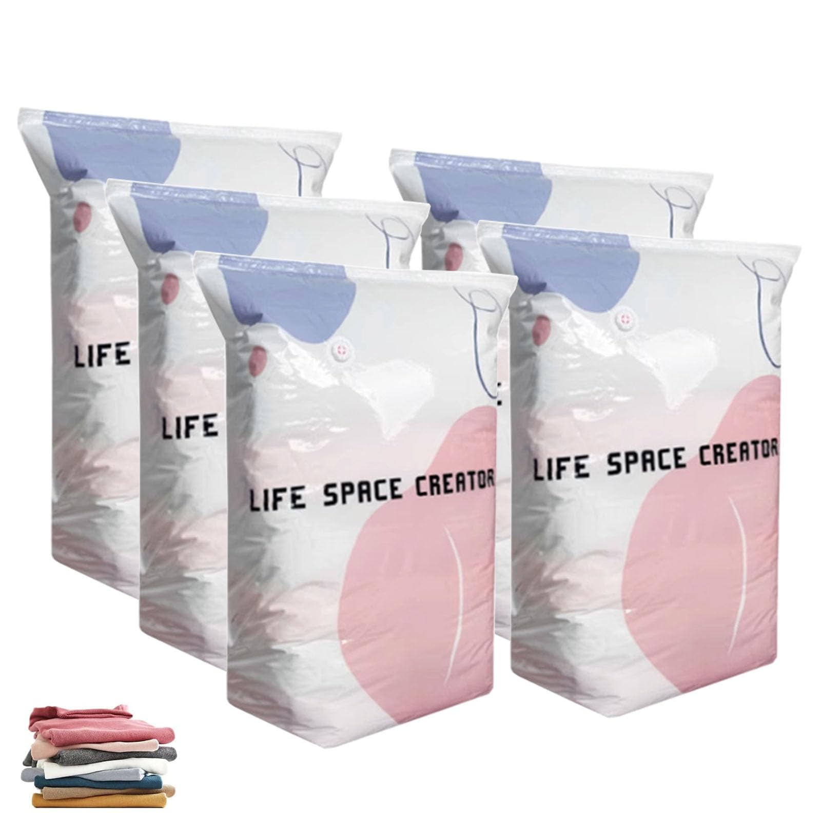 Life Space Creator Storage Bags,3D-Vakuum-Aufbewahrungsbeutel Ohne Pumpe,No Pump 3D Vacuum 𝐒torage 𝐋ife 𝐒pace Creator,Life Space Vakuumbeutel,No‑pump Vacuum Storage Bags – Press & Seal (Large,5pcs)