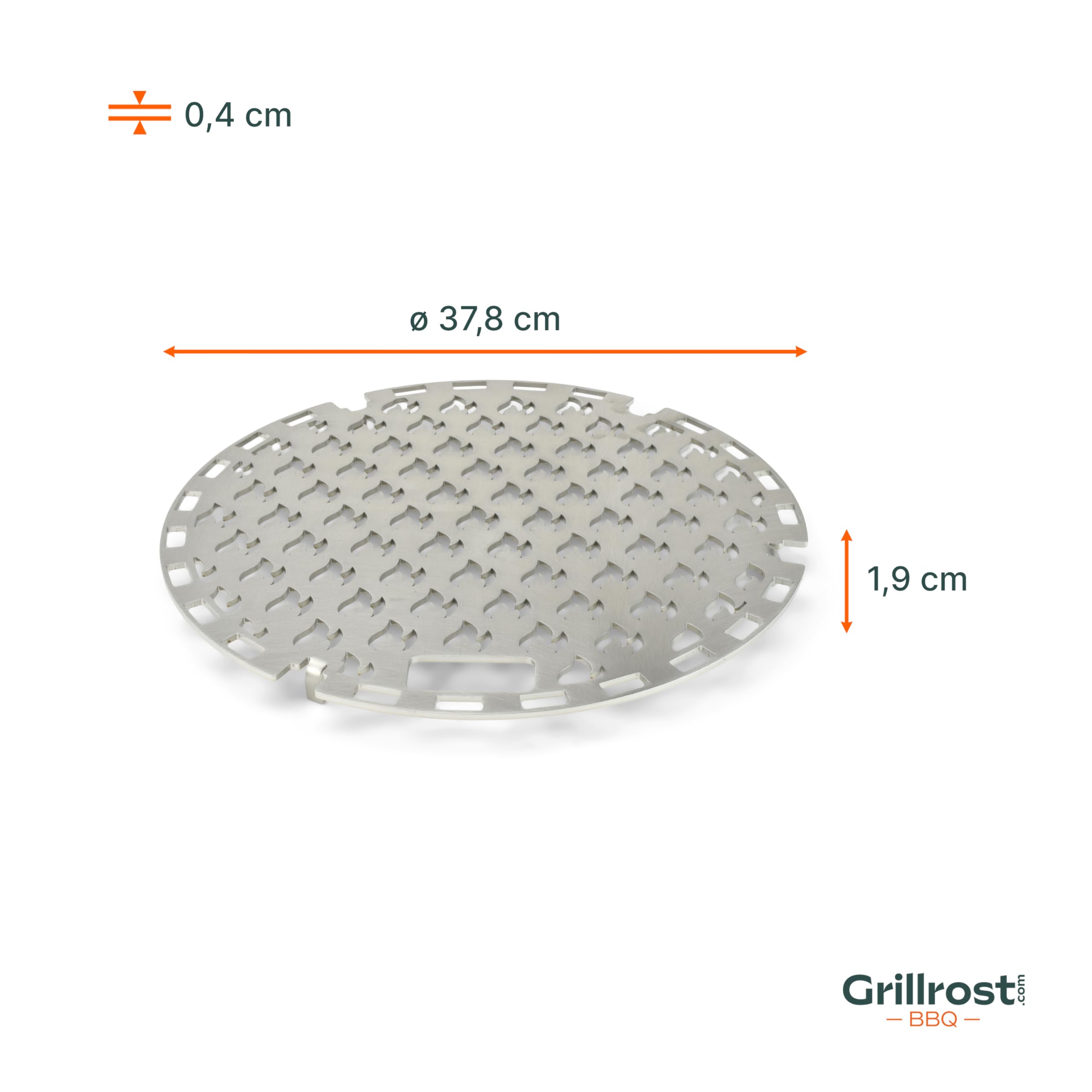 Wk³ad grillowy ze stali nierdzewnej do grilla z p³yt± ogniow± Grillrost.com z otworem 35 cm z oznaczeniem p³omienia
