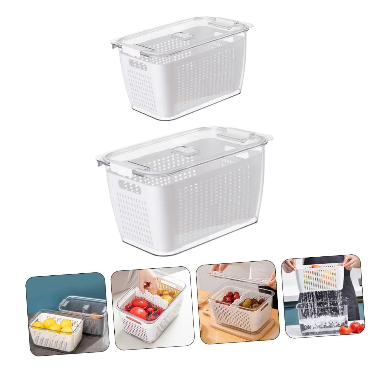 BESTonZON 2pezzi Contenitori Frigorifero Con Scolapasta Doppio Per Frutta e Verdura Scatola Alimentare e Resistente Al Freddo e Organizzazione Facile e Pratica Per Cucina e Frigorifero