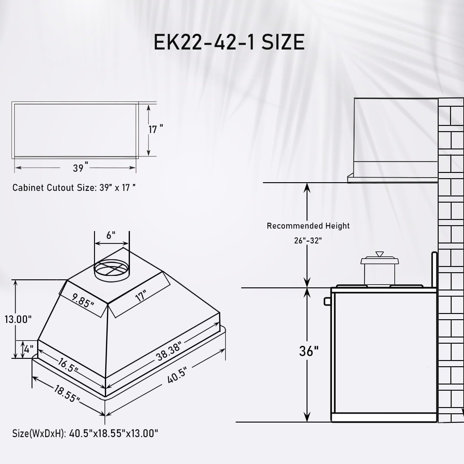 42 Inch Range Hood Insert, 970 CFM Insert Range Hood, with Remote, 4-Speed Gesture Sensing Range Hood Insert, Touch Control Vent Hood Insert, Stainless Steel Hood Range Insert, EK22-42-1