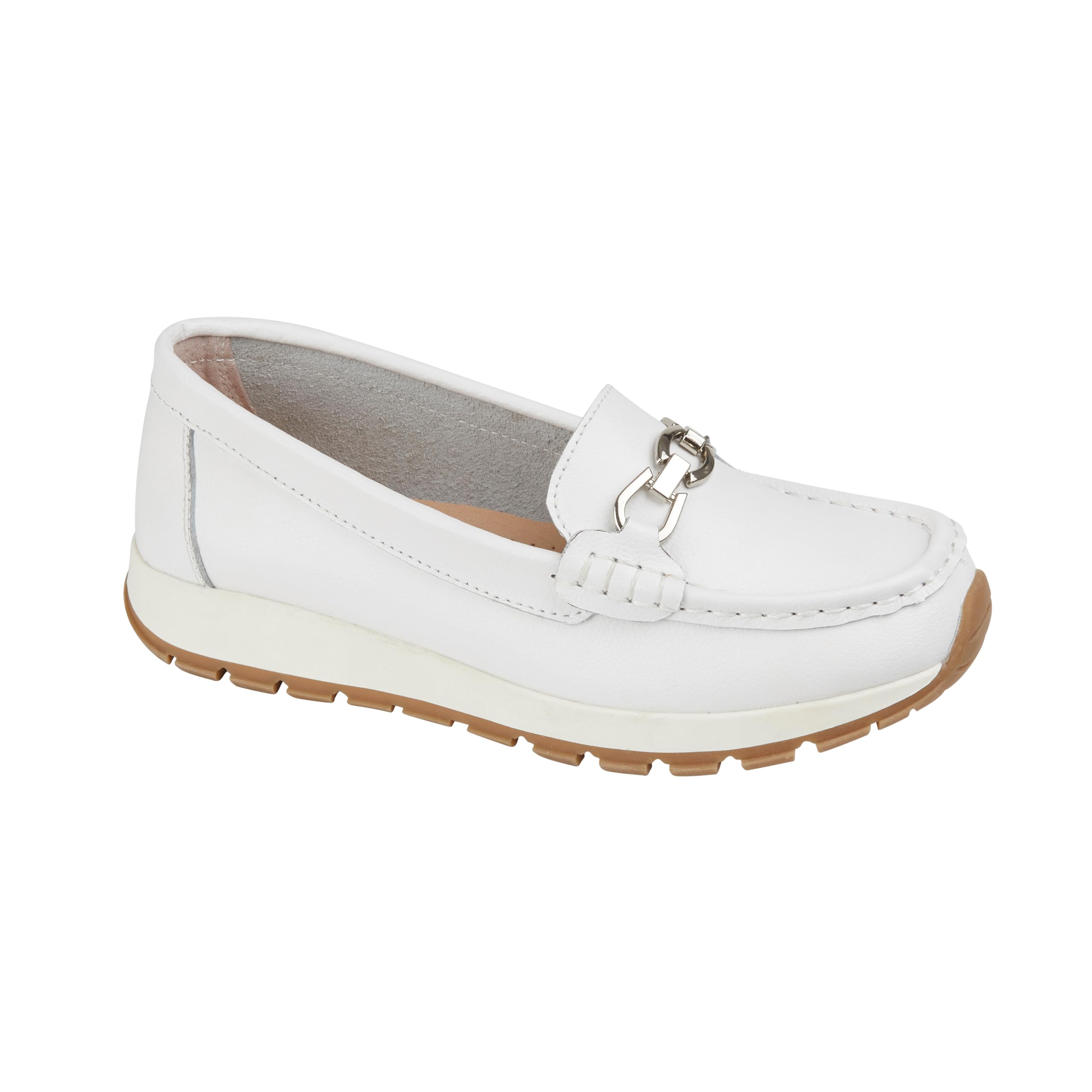 Jo & JoeLadies Casual Slip-On Smooth Leather Comfort Sporty Wedge Loafer with Chain Trim Sizes 4-8