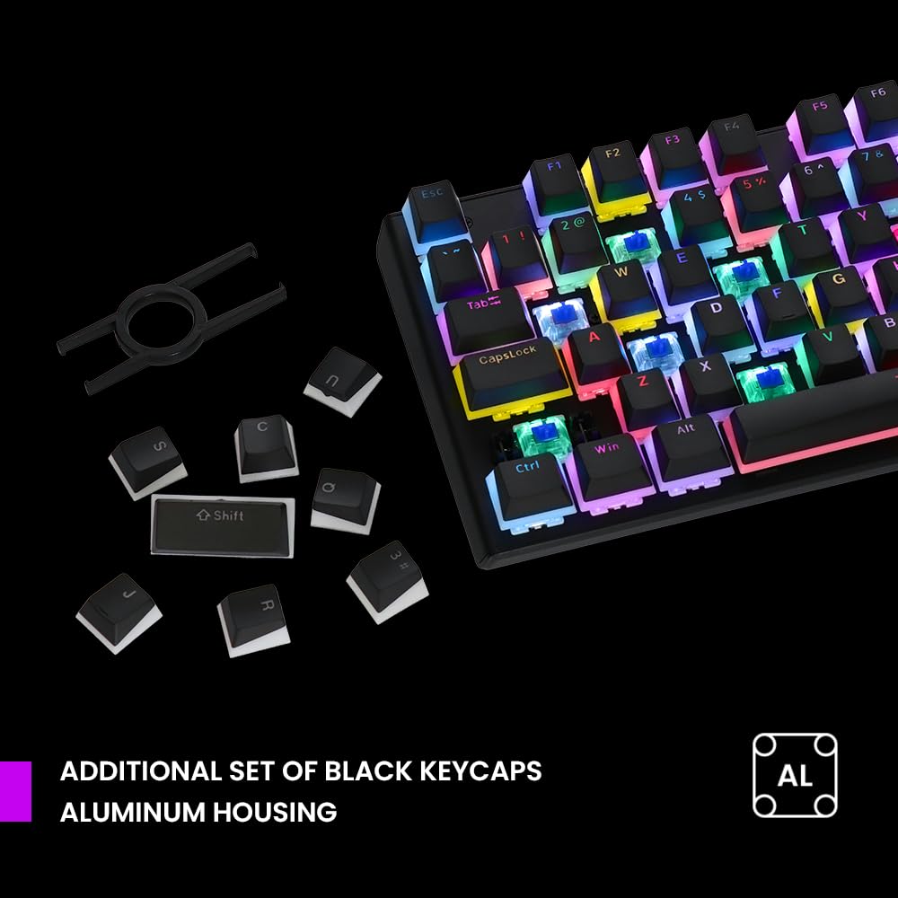 PREYON Blue Blitz Claw Tastiera da Gioco - Tastiera per Computer Cablata - Tastiera Meccanica Retroilluminata - Interruttori Tastiera Gateron Blue - Completo Anti Ghosting - Copritasti Budino