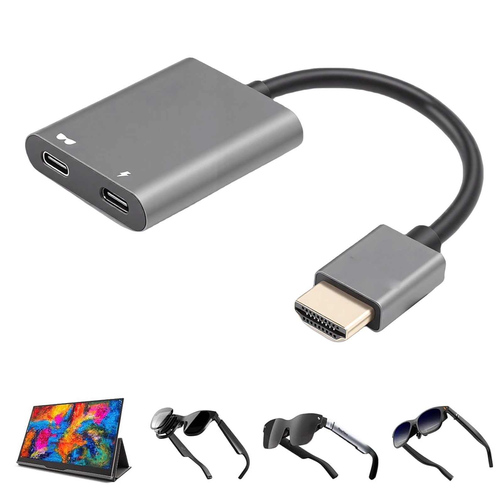 LICAEVEY Adattatore da Interfaccia Multimediale HD a USB C, Trasmissione Audio Video 4K 60Hz, Alimentatore PD 100W, Plug and Play per Telefono Portatile con Occhiali AR