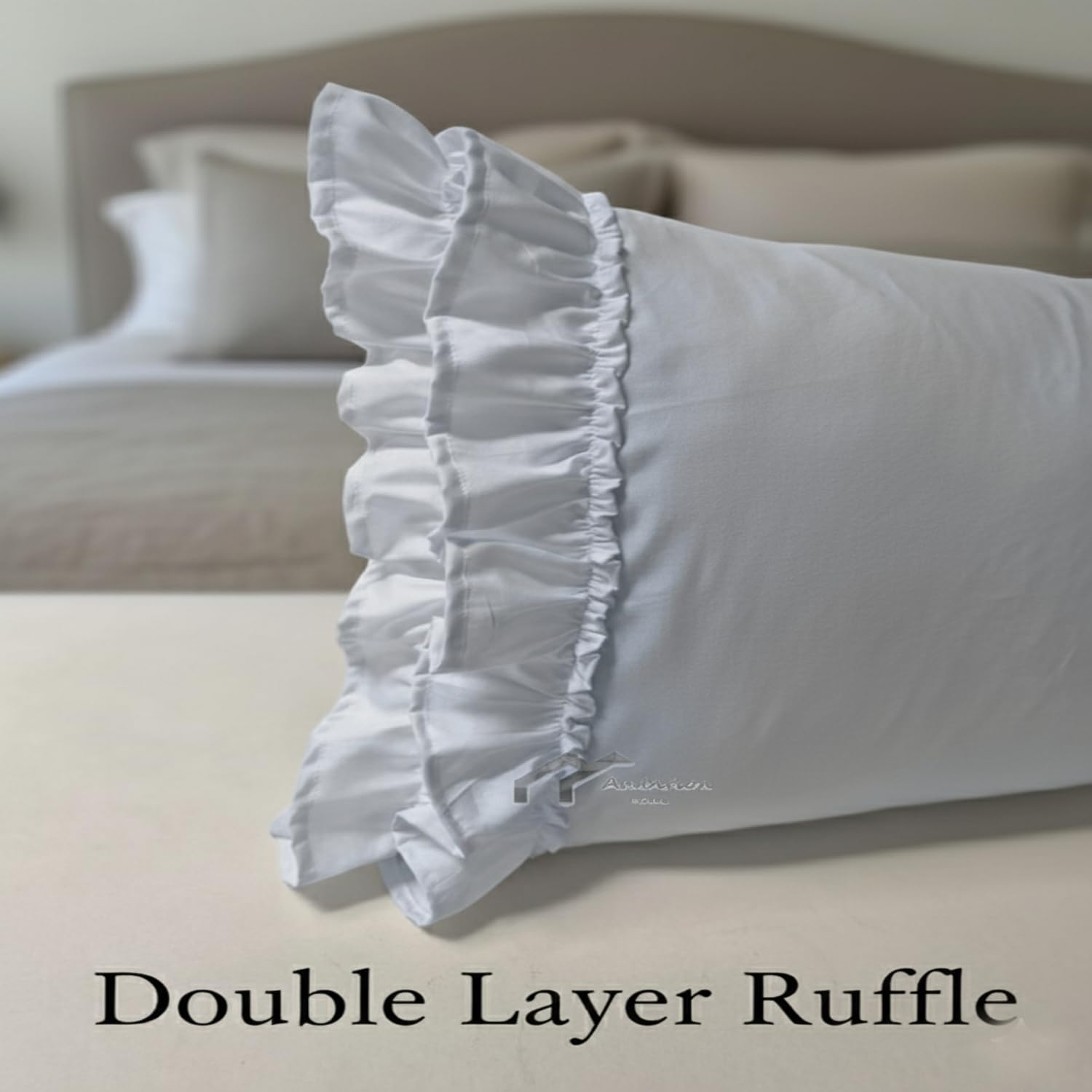 Double Layer Ruffle Pillowsham Queen Size French Country Style Vintage Pillow Cover with Zipper Closure 100% Egyptian Cotton Pillow Case for Bedroom 20" x 30", Light Blue