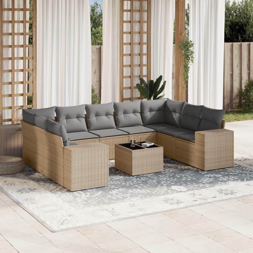 Juego de Sofás Jardín 10 Pzas Ratán Sintético Beige