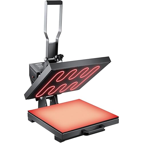 VEVOR Heat Press, 15 x 15 inch Heat Press Machine for T-Shirts, Fast and Even Heating, Easy to Use, High Pressure for Digital Industrial-Quality Sublimation Printer for Transfer Vinyl, T-Shirt, Black