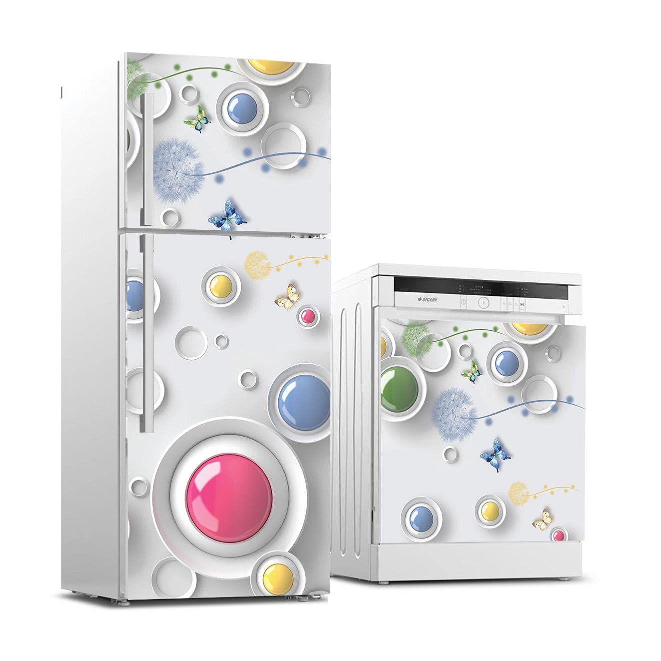 Buzdolabı ve Bulaşık Makinası Beyaz Eşya Sticker Kaplama 3D Modern Tasarım