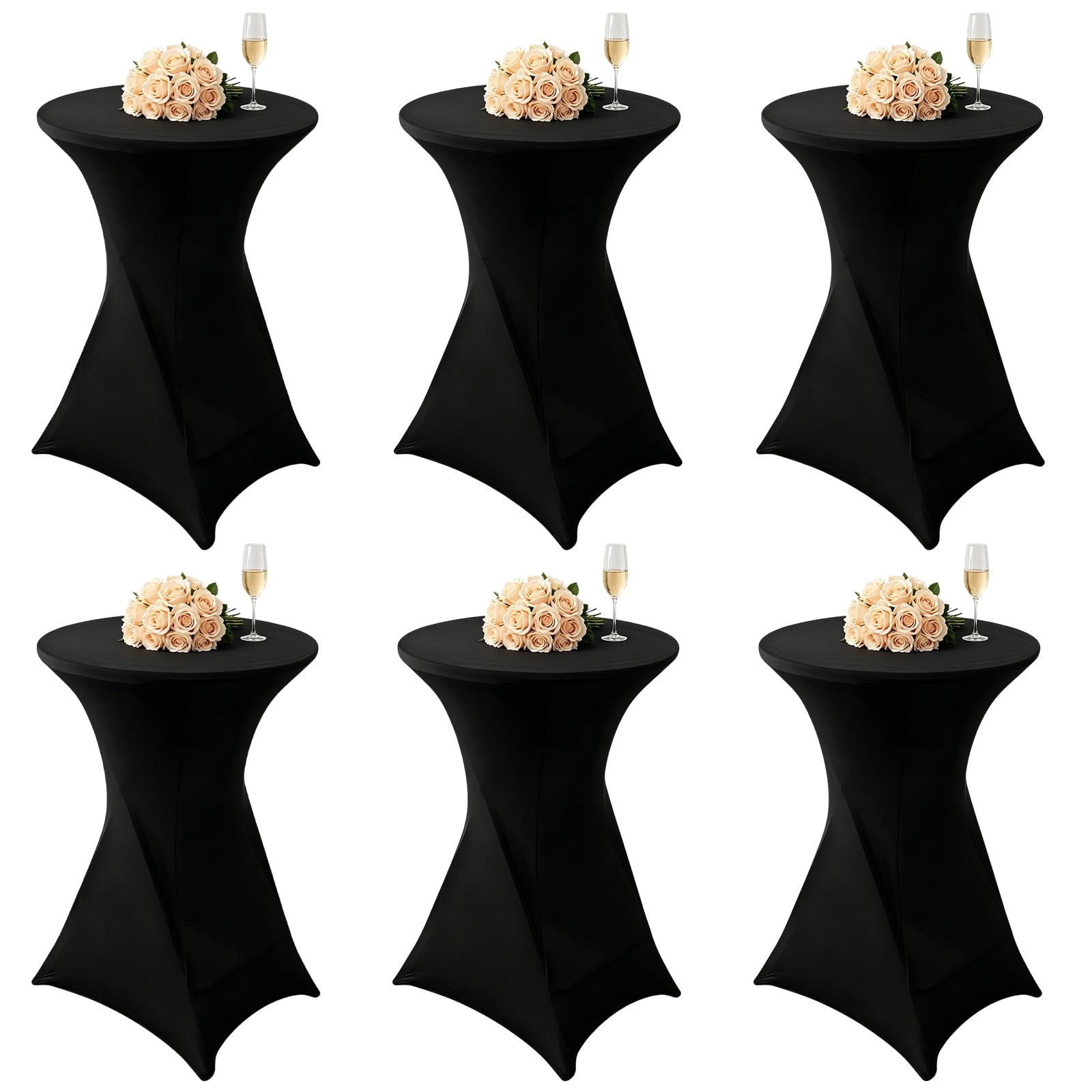 Housse de table haute stretch noire lot de 6 nappes rondes extensibles sans pli