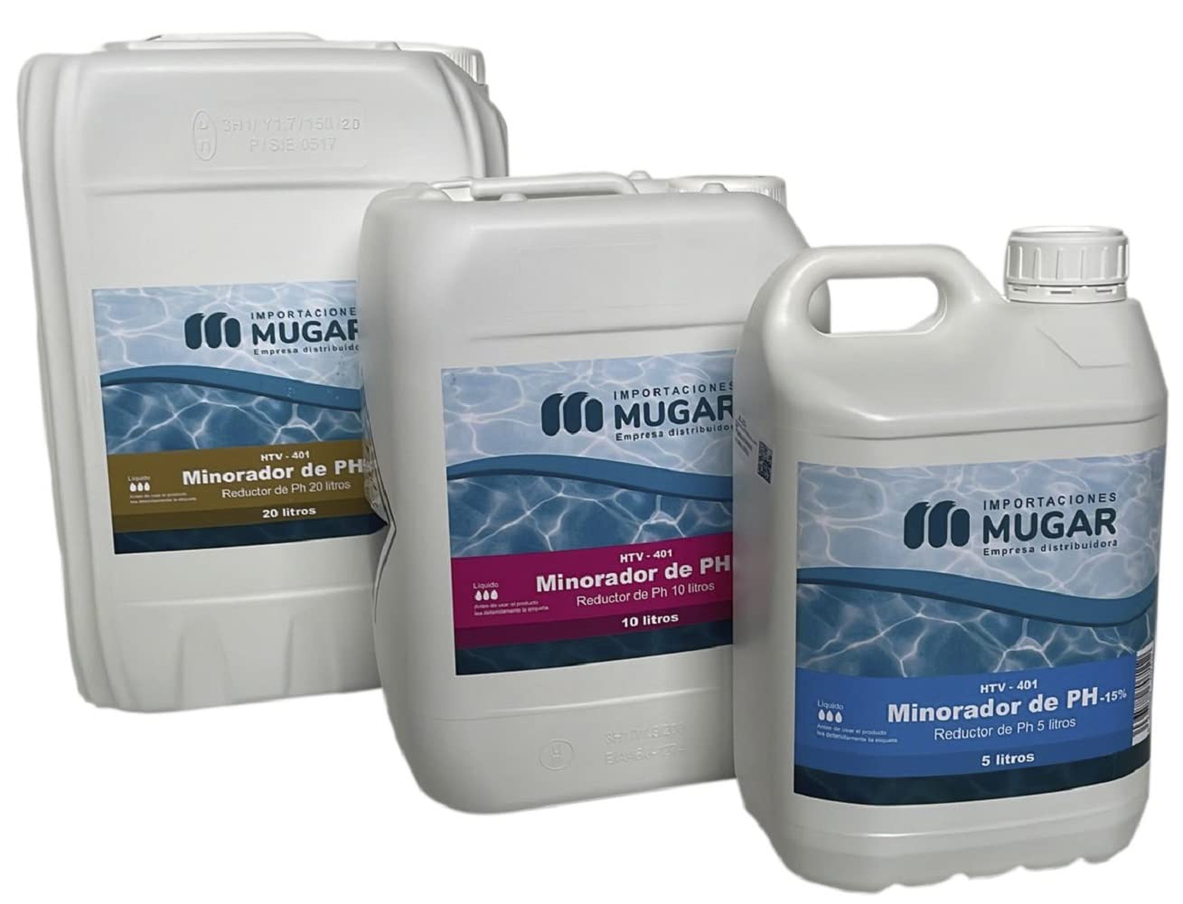 MUGAR- Minorador de pH Minus Sulfúrico para Piscinas. Reductor de pH DE 10, 15 Y 20 litros- Sulfúrico. Envases de Tres cantidades Diferentes Disponibles: 5, 10 y 20 litros.