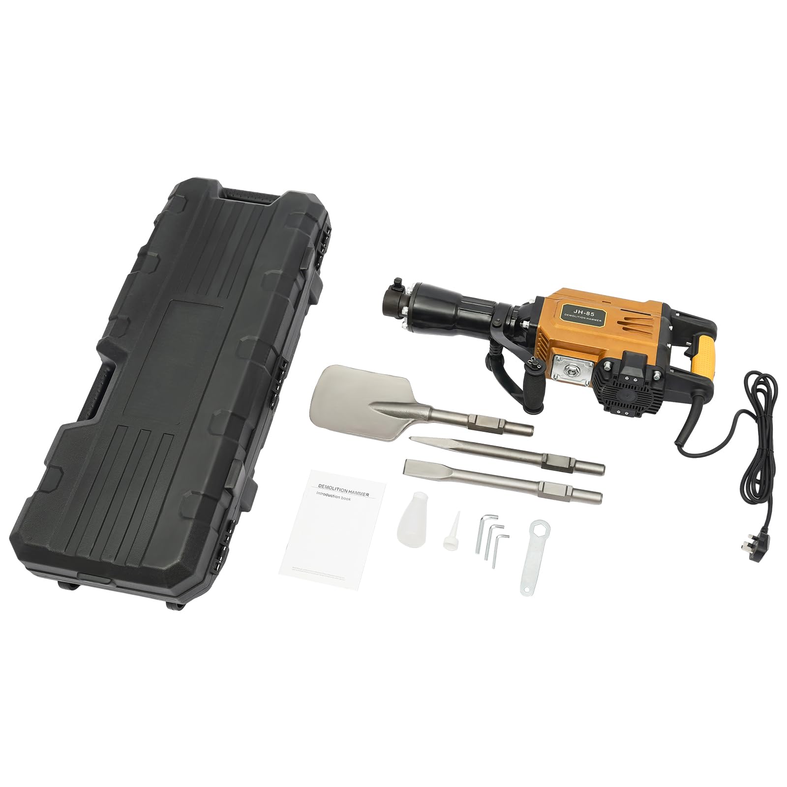Eieblek Black, Orange Electric Demolition Jack Hammer, 1700W 220V Heavy Duty Jack Hammer, Tree Digger, Concrete Breaker With Point Chisel Flat Chisel Scraping Chisel & Portable Box