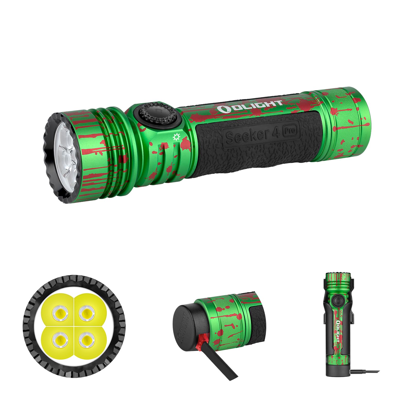 OLIGHT Seeker 4 Pro LED Rechargeable Lampe de Poche 4600 Lumens Portée 260 Mètres Ultra Puissante Militaire 5 Mode d'éclairage IPX8 Étanche Flashlight pour Sauvetage etc (Zombie Green)