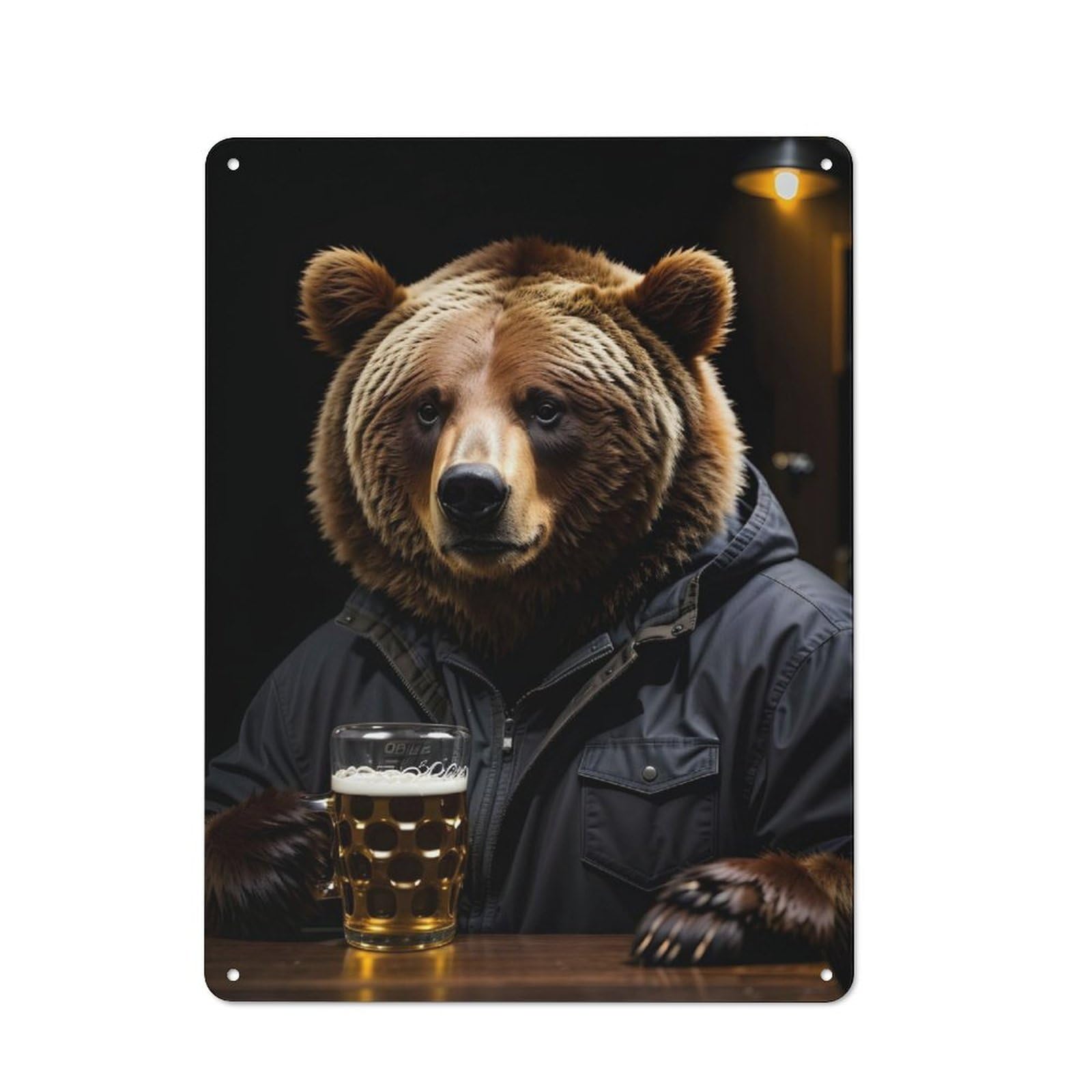 Junmoney Bear Funny Drinking Metal Wall Plaque For Travel Lovers, Birthday, Housewarming Or Christmas Gift, 40X30cm