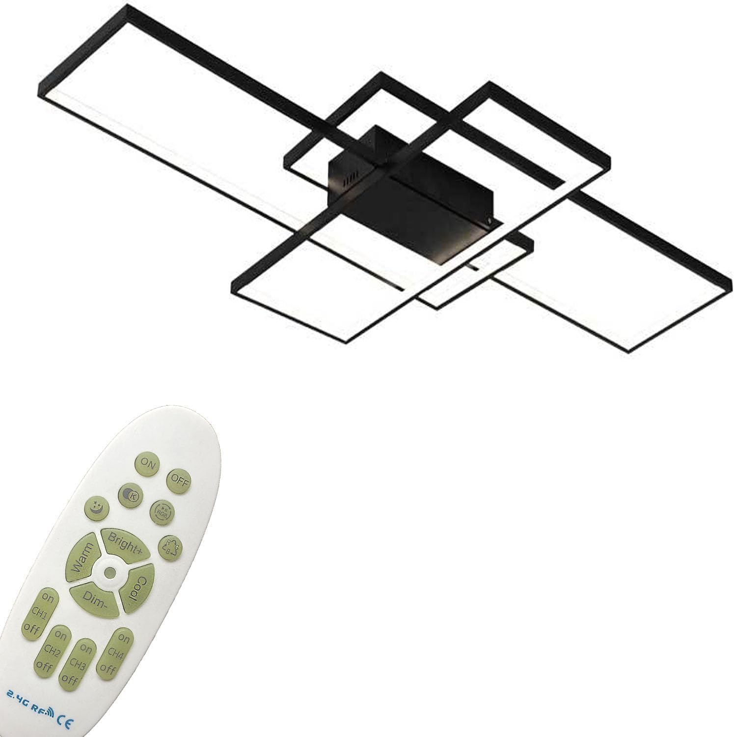 Deckenlampe Wohnzimmer 60W Modern LED Deckenleuchte Eckig, 3000k-6000k Lampen Wohnzimmer Deckenbeleuchtung mit Fernbedienung （80cm，Schwarz）