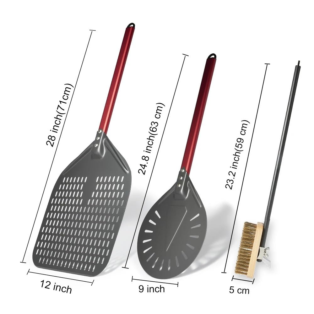 Pala Per Pizza Set di pale for pizza da 14/13/12 pollici, for pizze perforate, for rettangolari, for in lega alluminio(9inch 12inch Brush)