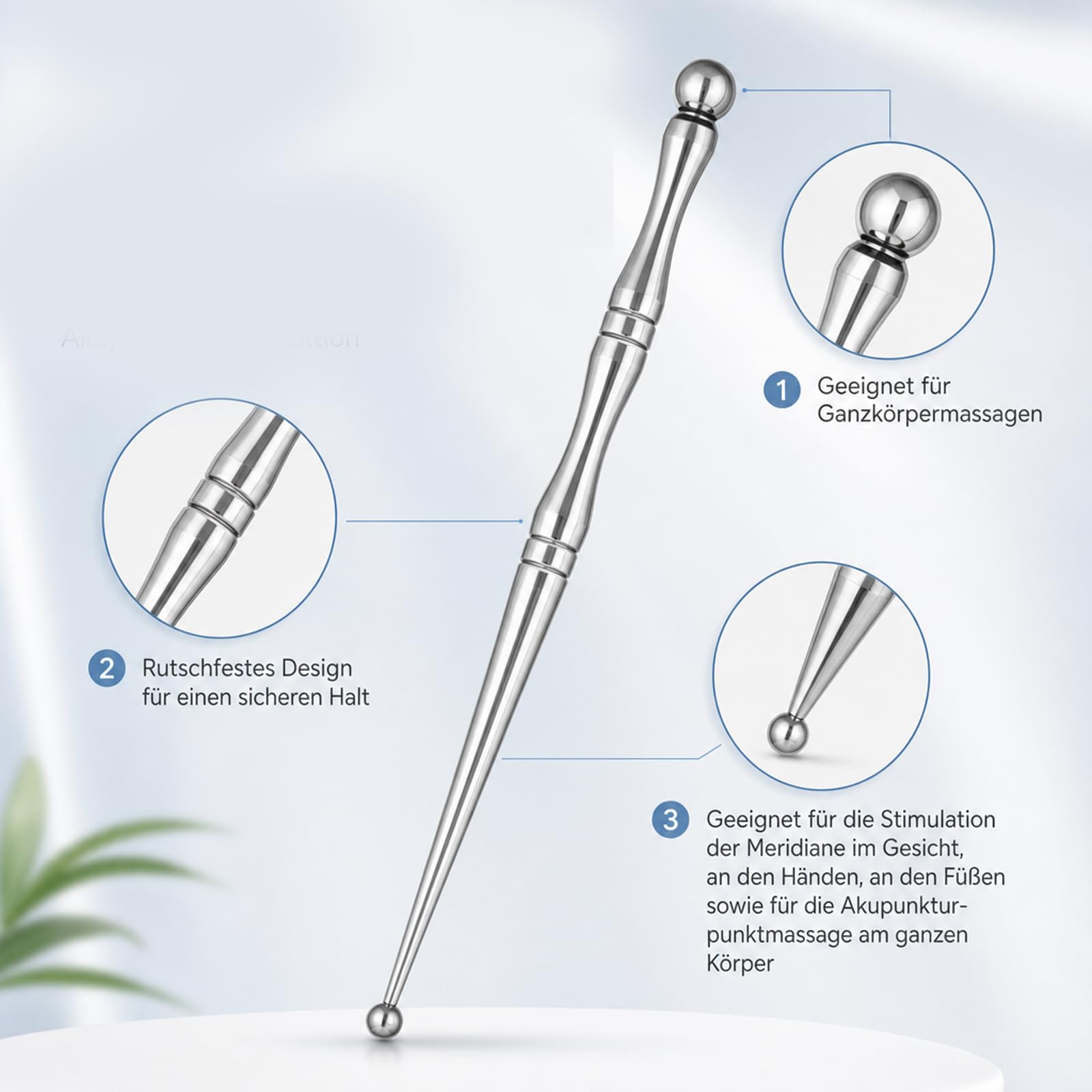 Akupressurstift 5 Stück Set, Edelstahl Tragbares Akupunkturstift, Akkupressurstab, Multifunktional Akupressur Stift, Narbenstift geeignet für verschiedene Anwendungen wie Muskelentspannung