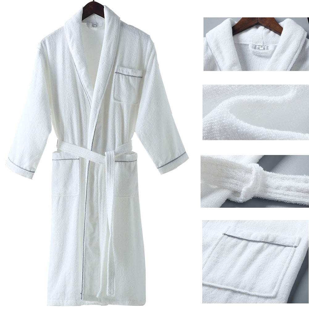 Bathrobe Accappatoio Bianco, Accappatoi in Spugna per Uomo e Donna con 3 Tasche e Cintura Regolabile