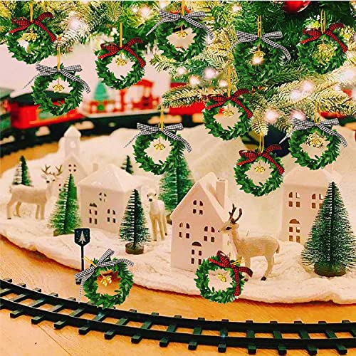 16Pcs Christmas Wreath Decorations, Mini Christmas Wreaths With Buffalo Check Bow Golden Bell, Green Artificial Christmas Wreath For Christmas Tree Holiday Home Decoration (2 Style) #TOP4