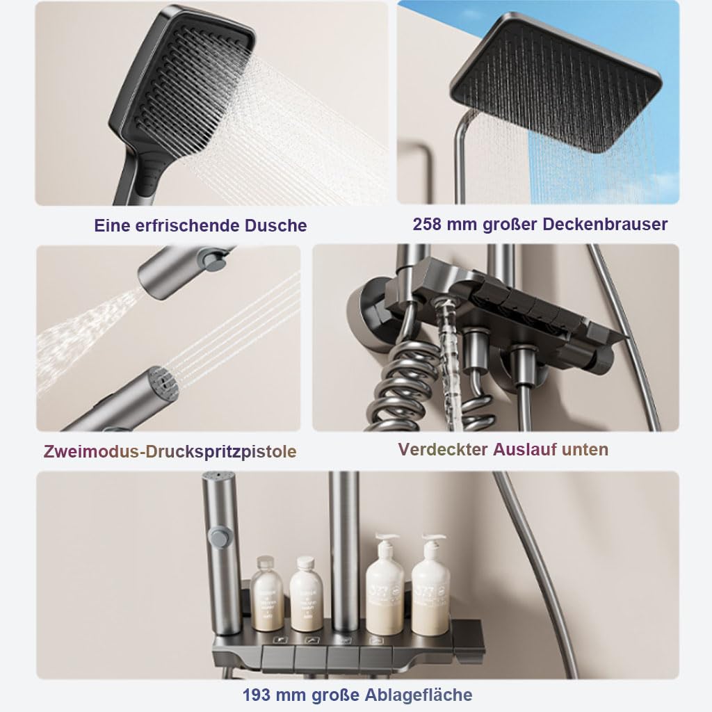 Saliscendi Doccia con soffione Lega Alluminio 4 funzioni