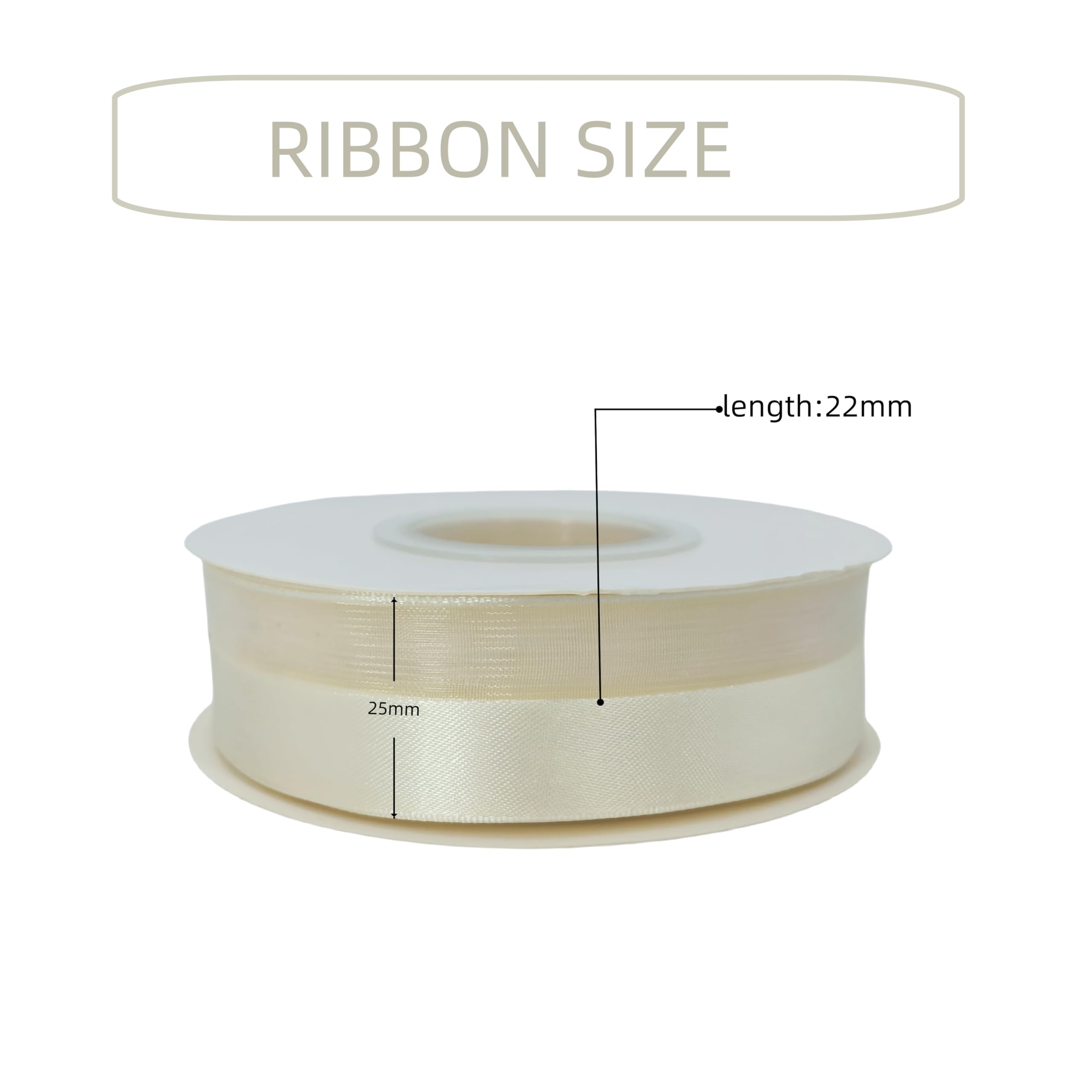 25mm 22M Organza Chiffon Satin Ribbon for Crafting Gift Wrapping, Hair, Wedding Car, Double Sided Cake Decoration (Cream) - Image 2
