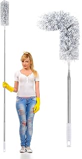 Microfiber Duster for Cleaning,Telescoping Cobweb Duster with Stainless Steel Extension Pole (30to100‘’), Detachable Bendable Head, Washable Dusters for Cleaning Ceiling Fan, High Ceiling, Furniture