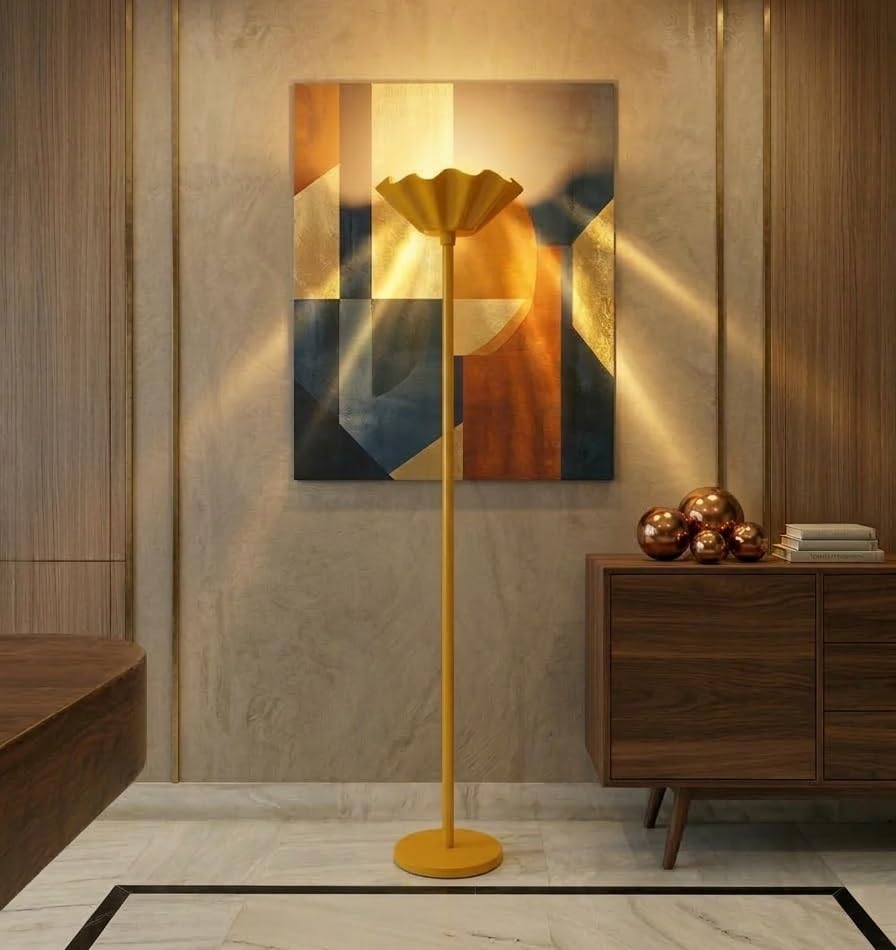 Image of Metal Shade Wooden Tripod Floor Lamp for Living Room, Living Room Corner, Bedroom, Home, Office, Interiors, Decor, Cinema. (Mustard Yellow Without Ball)