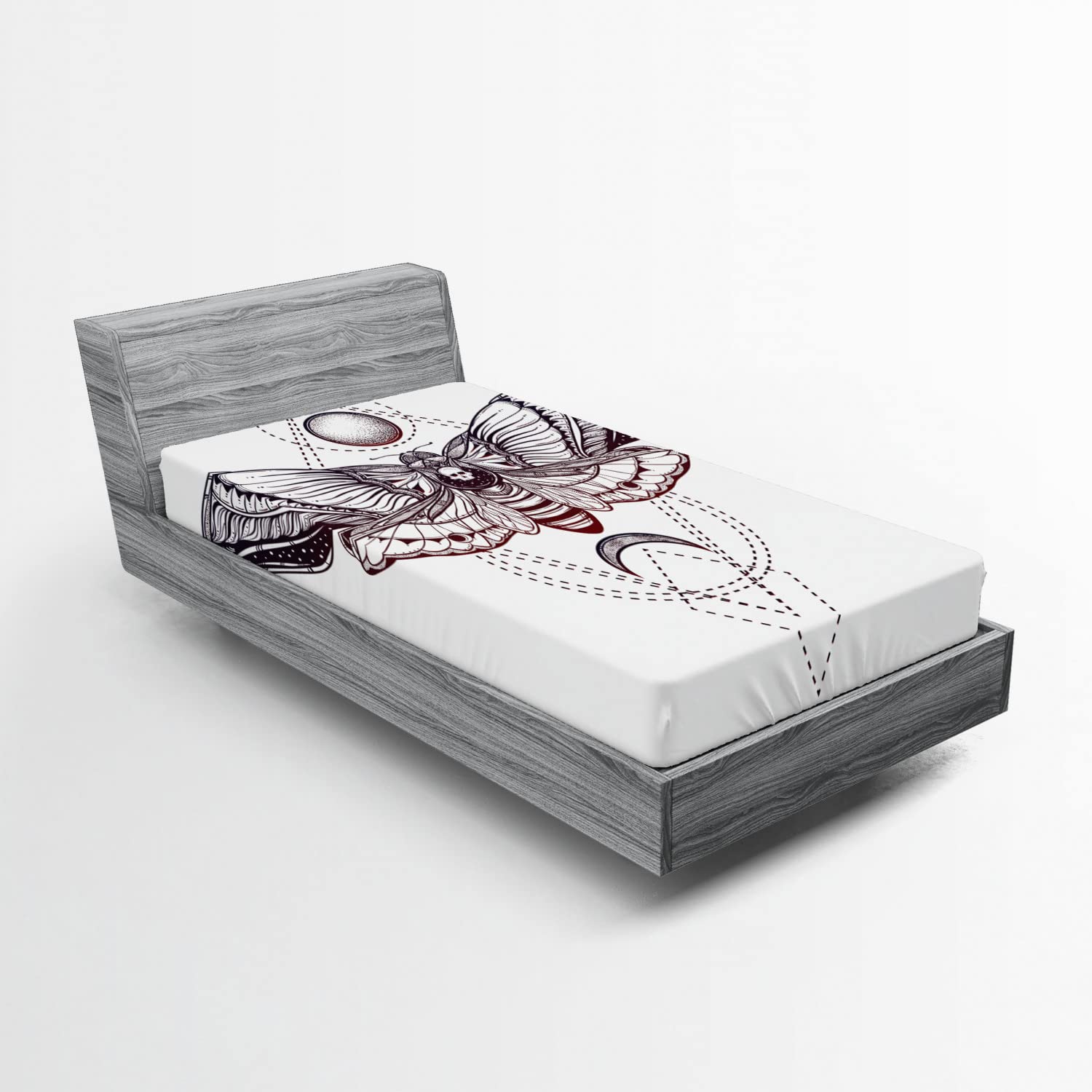 Ambesonne Death Moth 2 Pack Fitted Sheet, Deadhead Butterfly Art, Bed Cover All-Round Elastic Deep Pockets 2 Pieces, Package Contains 2 Twin XL Size Fitted Sheets, Purple White