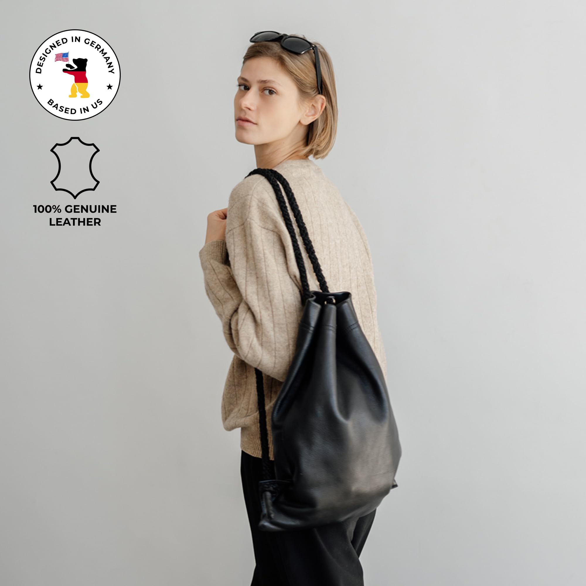 Berliner Bags Premium Gym Bag ze skórzanym sznurkiem, torba sportowa dla mężczyzn i kobiet - czarna, czarna, jeden rozmiar, czarny, Taille unique