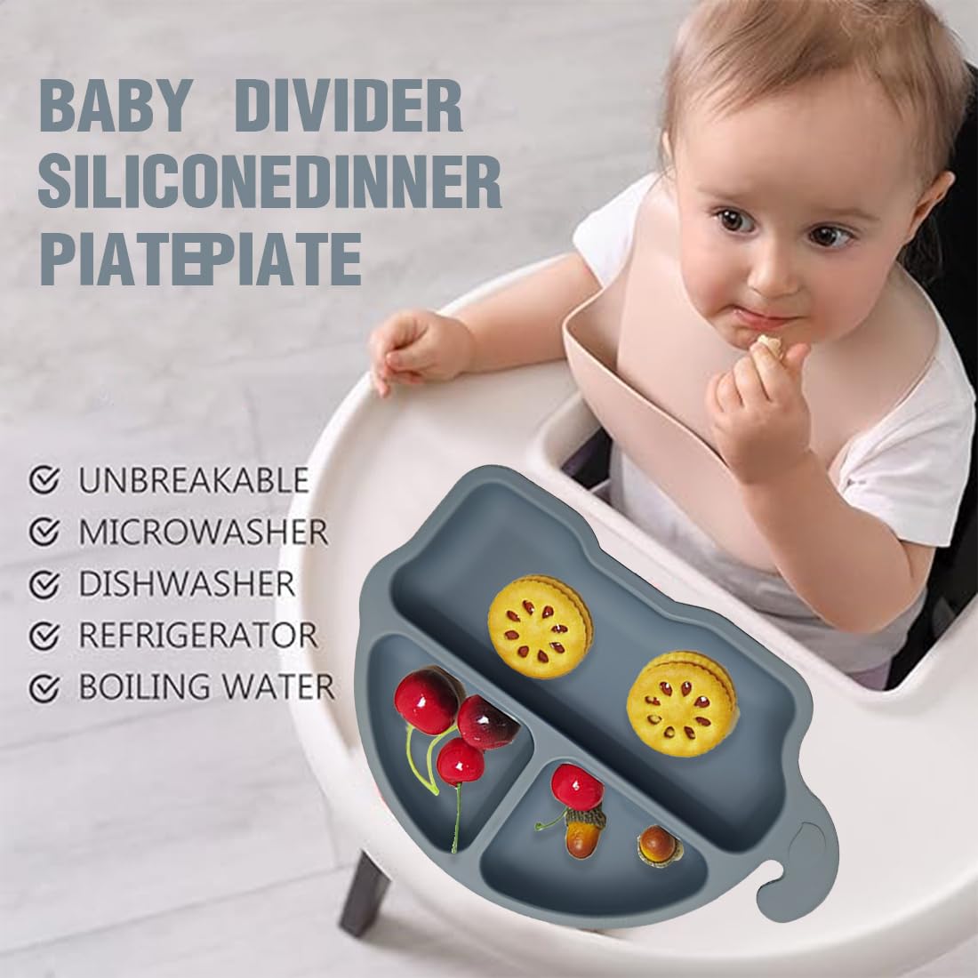 Assiette - Plateau Repas YWEI pour bébé en silicone sans BPA avec Assiette - Plateau Repas YWEI pour bébé en silicone sans BPA avec