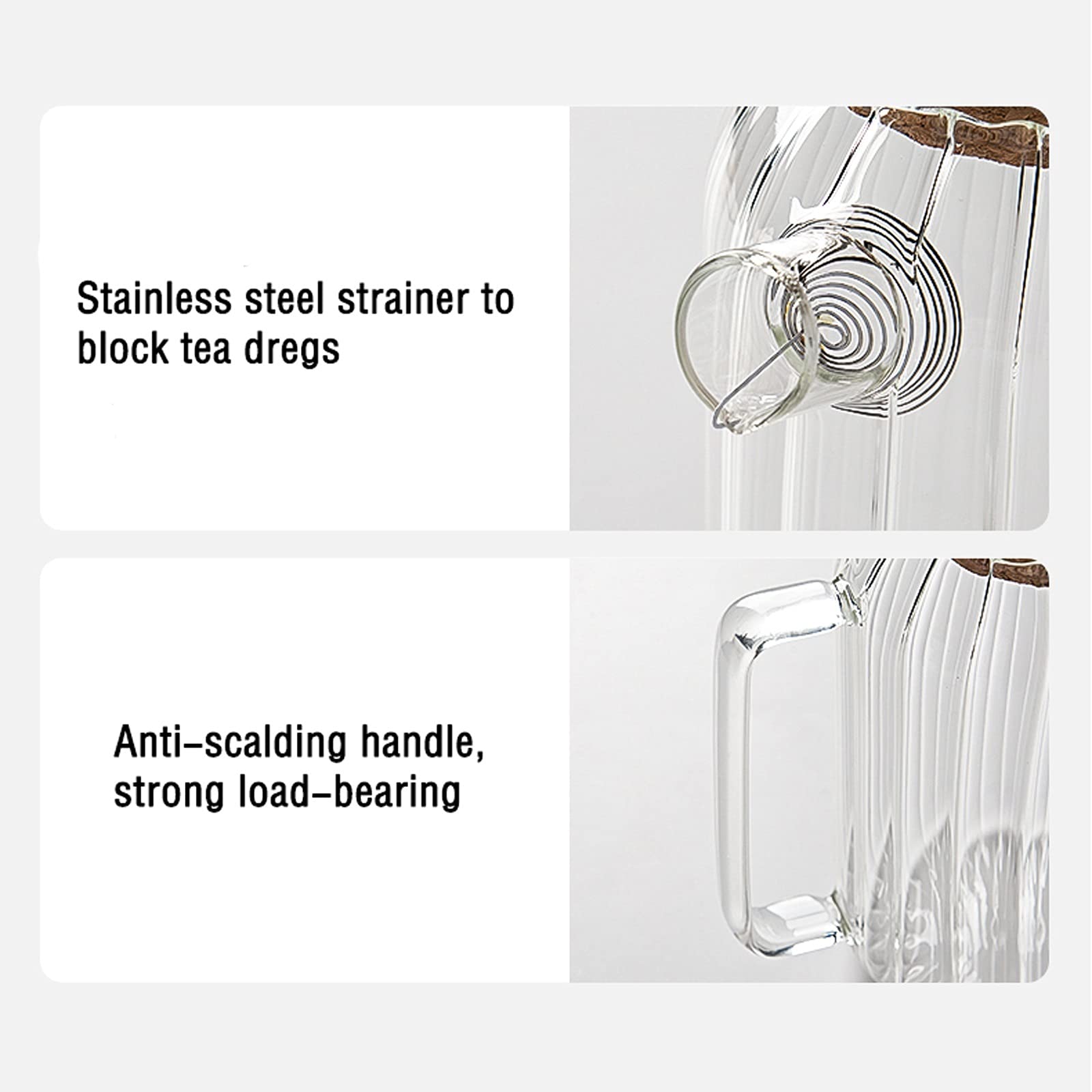 Brocche Brucia di vetro borosilicato con tappo di sughero in vetro resistente al calore domestico con teiera di riscaldamento a cottura elettrica in ceramica elettrica Brocca D'acqua ( Size : 1050ML )