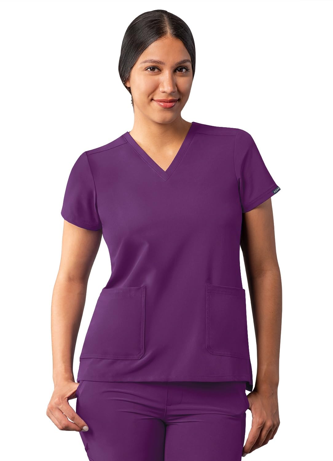 Adar Addition Scrubs for Women - Modern V-Neck Scrub Top - A6008 - Eggplant - M