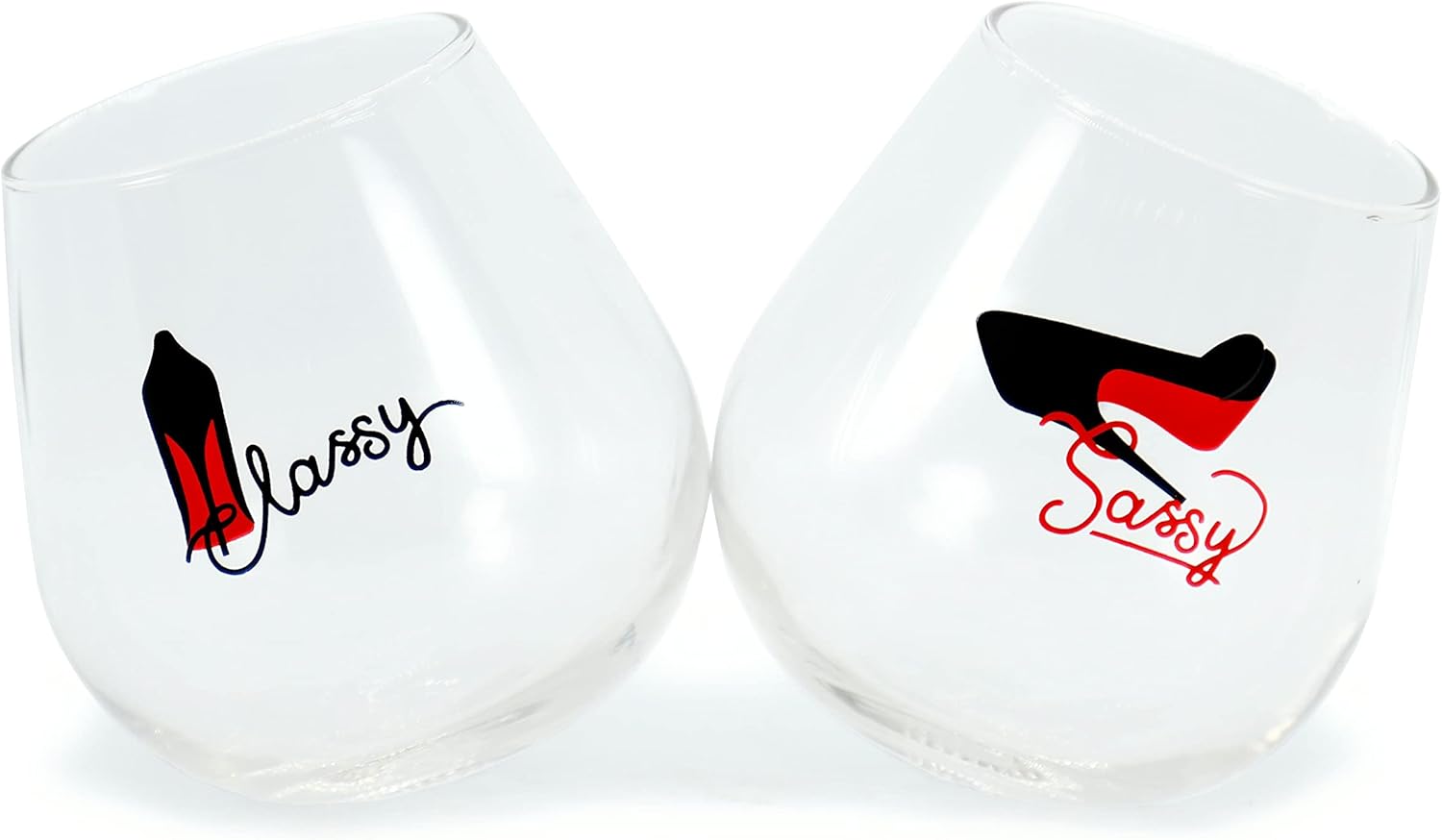 'Classy' and 'Sassy' Wine Glasses - Set of Two 12oz Stemless Rolling Tumblers - Cute & Fun Birthday Gifts for Mom Girlfriend, Wife Best Friend Sister Wedding Mother's Day Bachelorette