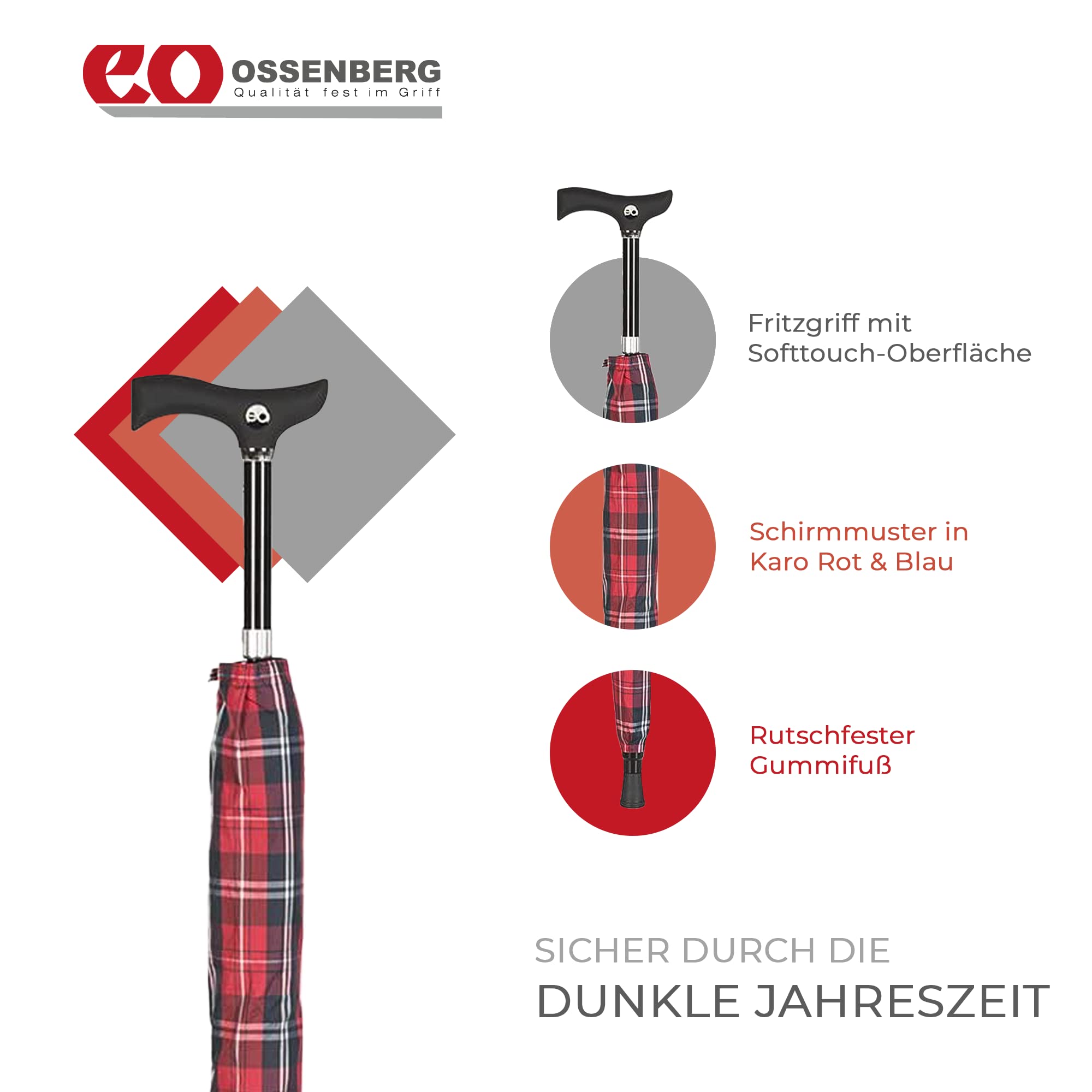 Ossenberg, Zwillingsschirm mit Fritzgriff im Design Plaid, höhenverstellbar von 87-95 cm, braun, 3030