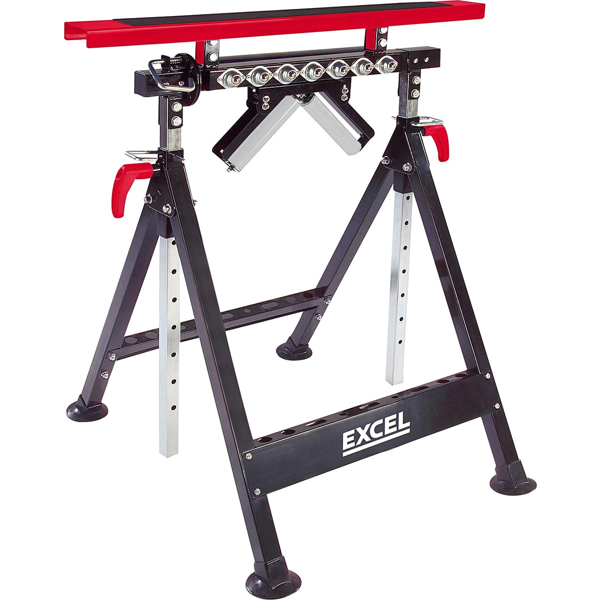 Excel Multi-Function 4 in 1 Workbench Table Trestle Roller Stand Adjustable Height, Heavy-duty square steel construction, Adjustable Height, Roller V-support, Stationary support 200 kg Capacity