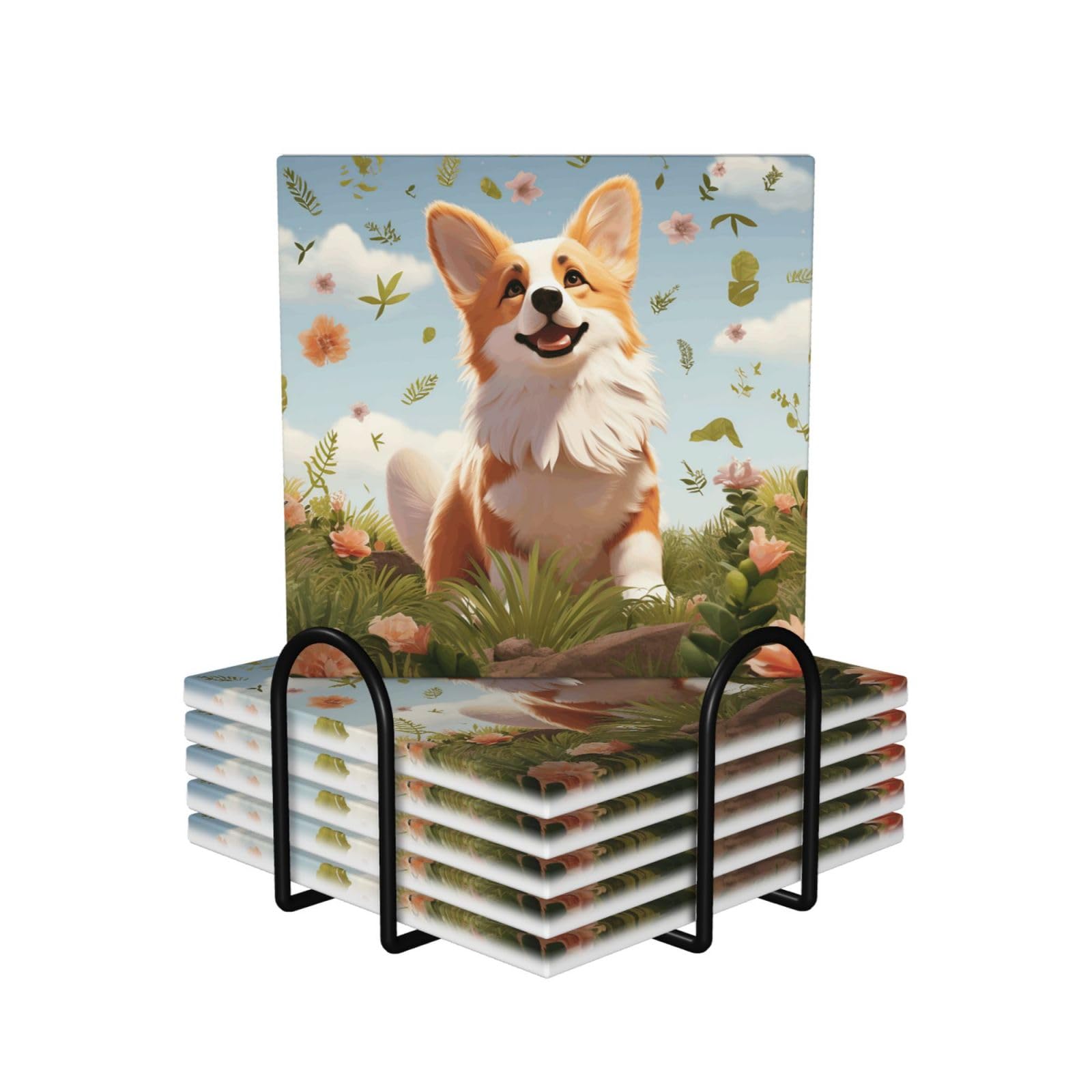Dessous de verre Corgi en céramique pour des apéritifs conviviaux sans taches