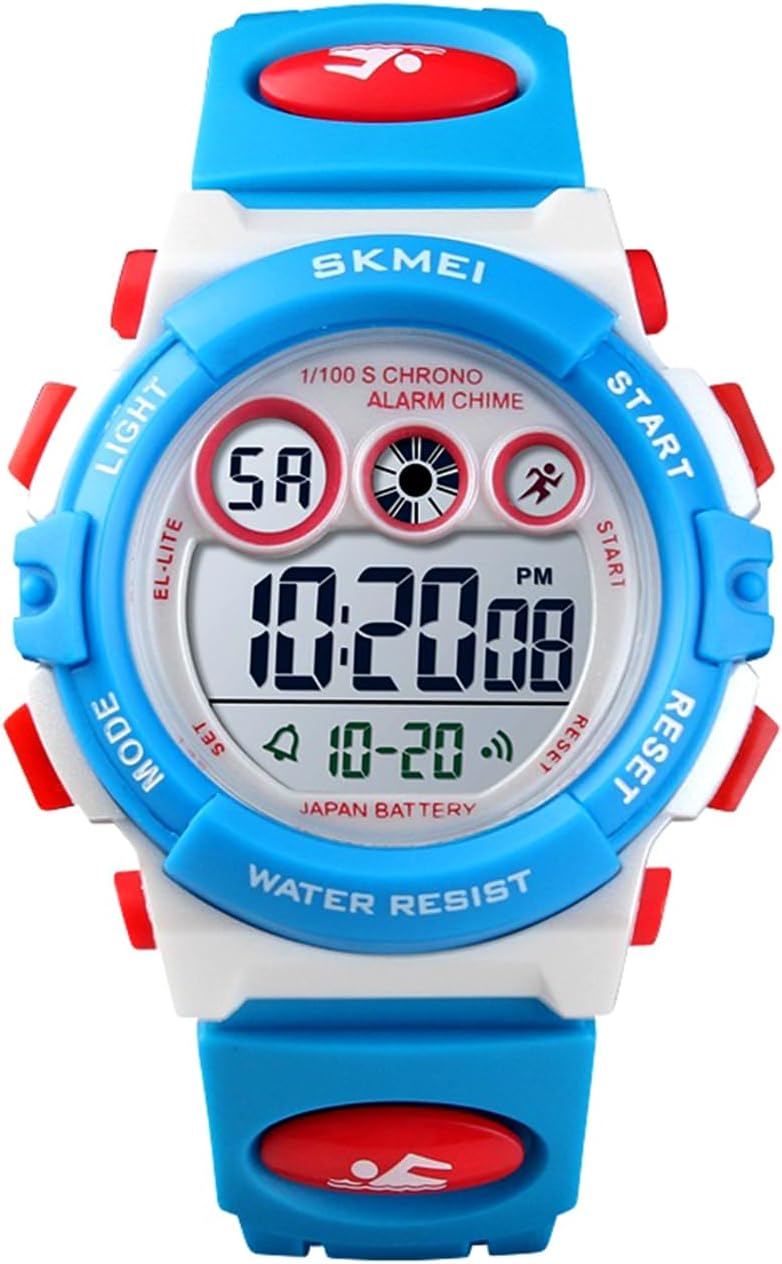 SKMEI Kids Sports Multi Function Digital Watch, Multicolor Dial Sky ABS Case Kid's Watch, PU Rubber Strap Band, Waterproof LED Light Children Wristwatches for Boys Girls - 1451