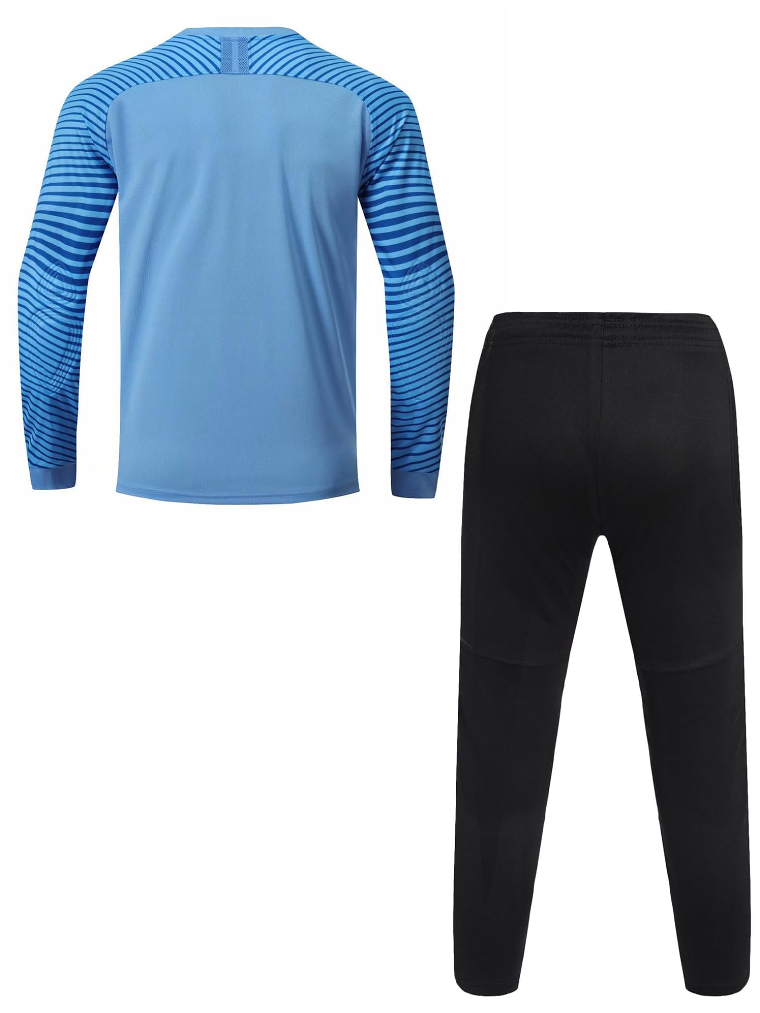 Kaerm Conjunto de camiseta de fútbol para niños con camiseta de portero acolchada y pantalones de entrenamiento de fútbol