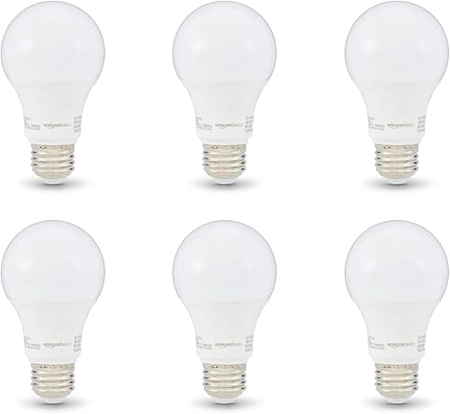 Amazon Basics - Bombilla LED A19, equivalente a 40 vatios, eficiencia energética DE 6 W, base estándar E26, blanco suave 2700 K, no regulable, vida
