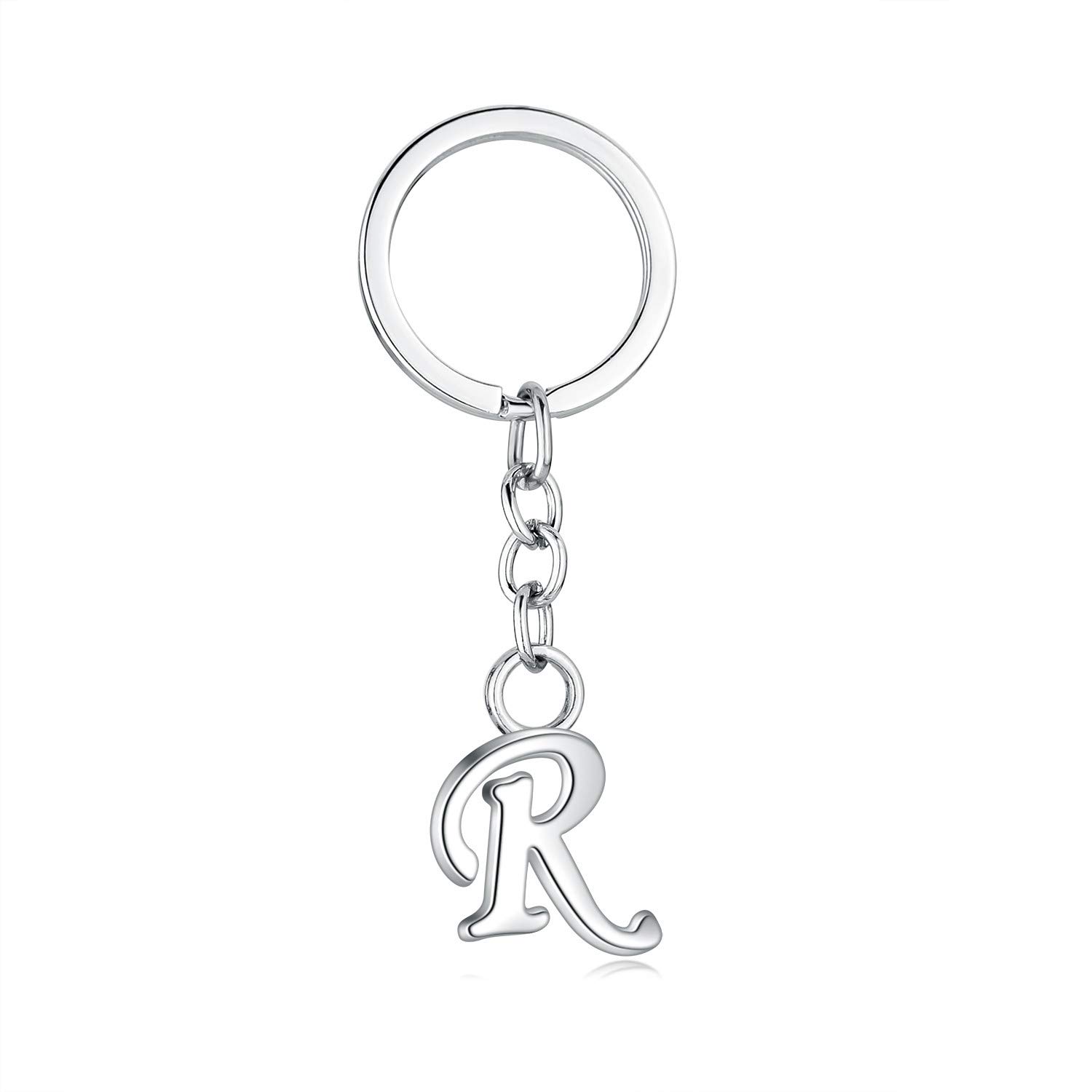 Axmerdal Stylish Letter A-Z Simple Alphabet Key Ring Creative Design Keychain Durable Metal Alloy Silver Plated Polished