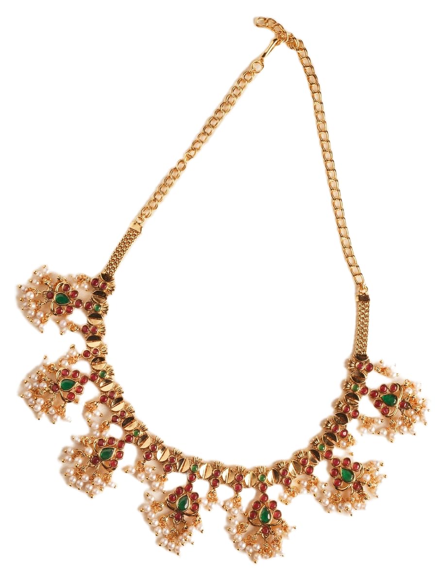 jaypore Women Multicolour Temple Brass Necklace Hook Ethnic Jewellery Sacred Temple Inspired Design Ornate Finish Lightweight Comfortable Wear Festive Fashion Accessory Heritage Styling Piece-picture-25