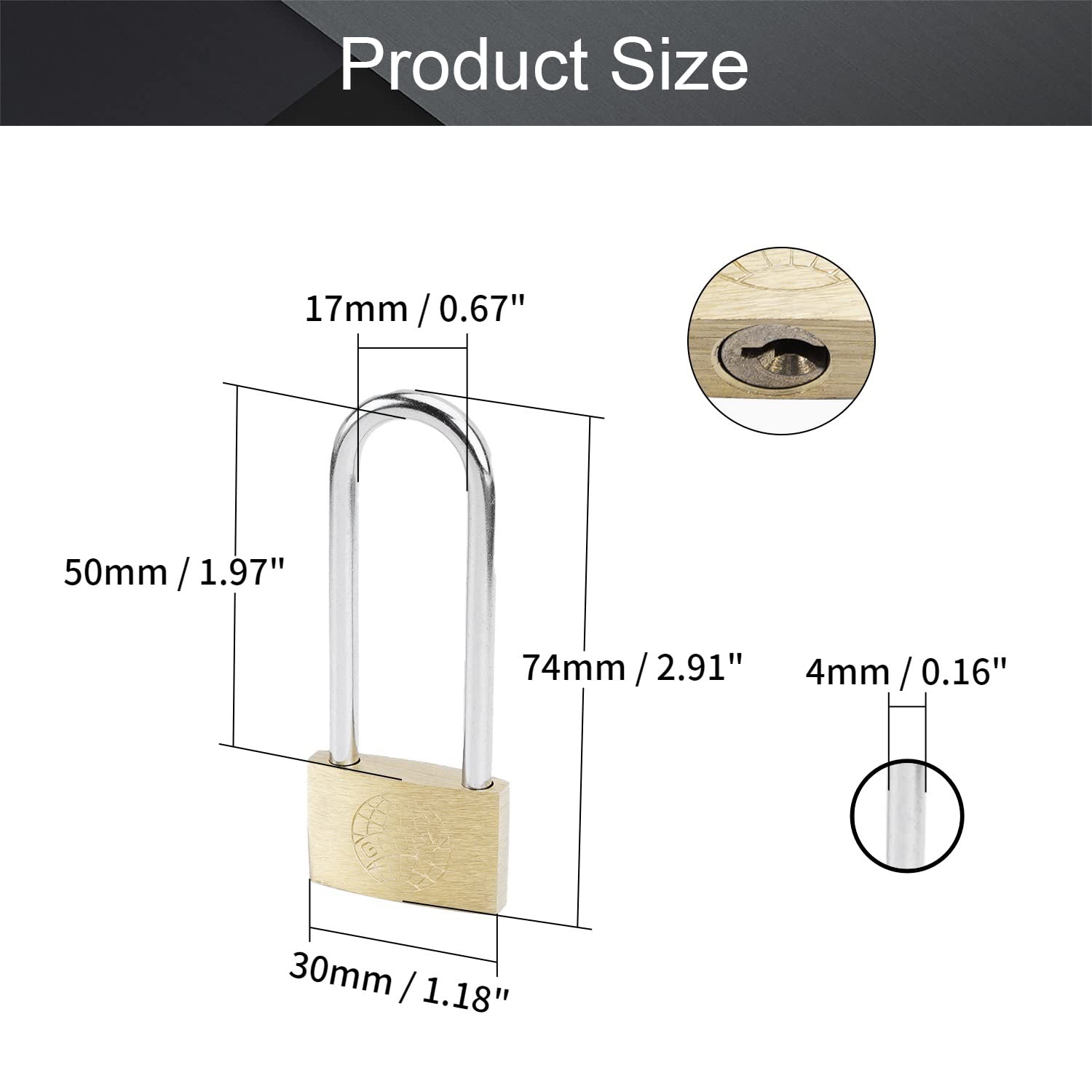 MroMax Lot De 4 Cadenas Laiton 30mm Avec Clés Identiques - Anse 50mm, Anti-Corrosion