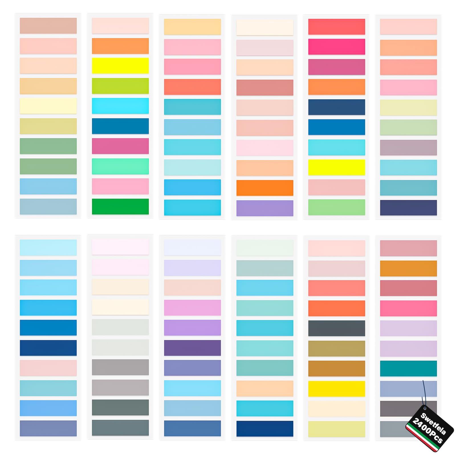 Swetfela 2400 Piezas Marcadores Adhesivos,12 Set Marcapaginas Adhesivos,120 Colores Notas Adhesivas Transparentes,Notas Adhesivas para Leer y Etiquetar Páginas,Clasificar Documentos,etc.