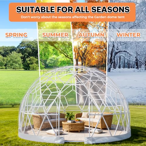 Gewächshaus Gartenkuppel Iglu,Gartenkuppel TPU Blasenzelt, Wetterfest Gartenblasenzelt, Durchsichtiges Kuppelzelt für Hinterhof, Party, Weihnachten, Hochzeiten (Weiß, 290cm x 180cm)