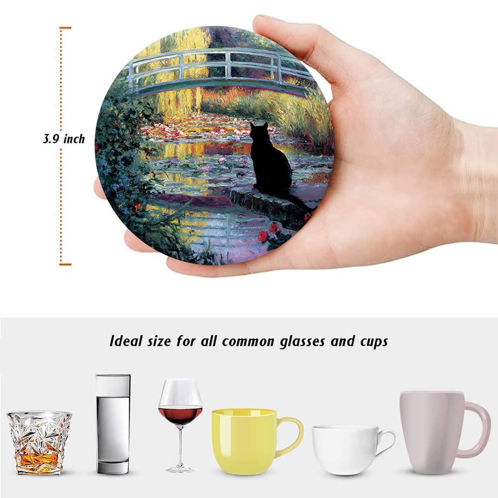 Drink Coasters - Water Lilies & Black Cat Set -2