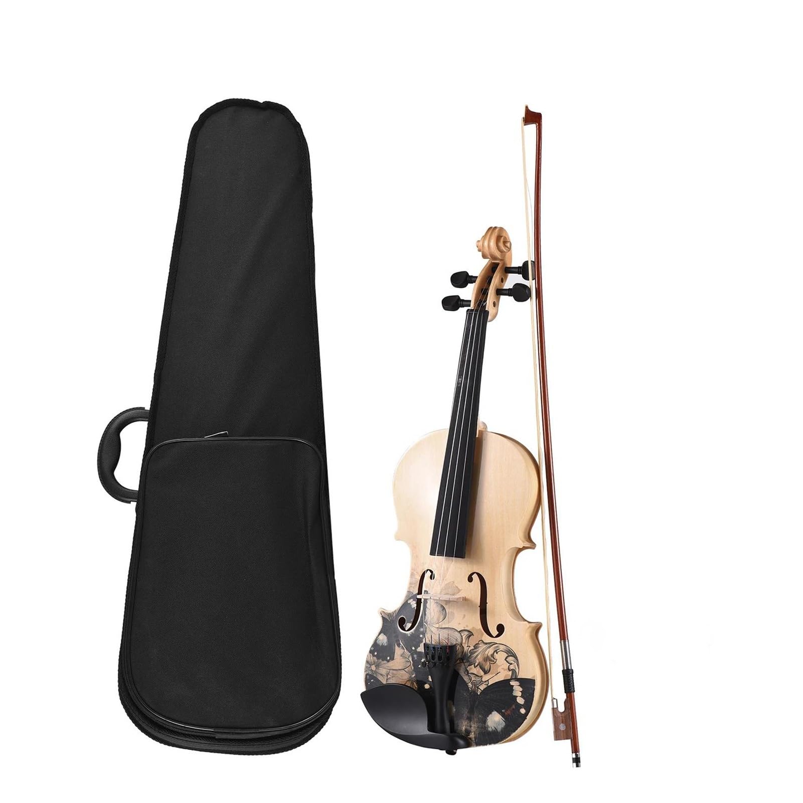 Geige 4/4 Akustik-Violine Lindenholz Ober- Und Rückseite Ahorn Schnecke Mit Tragetasche Bogen(1/2)