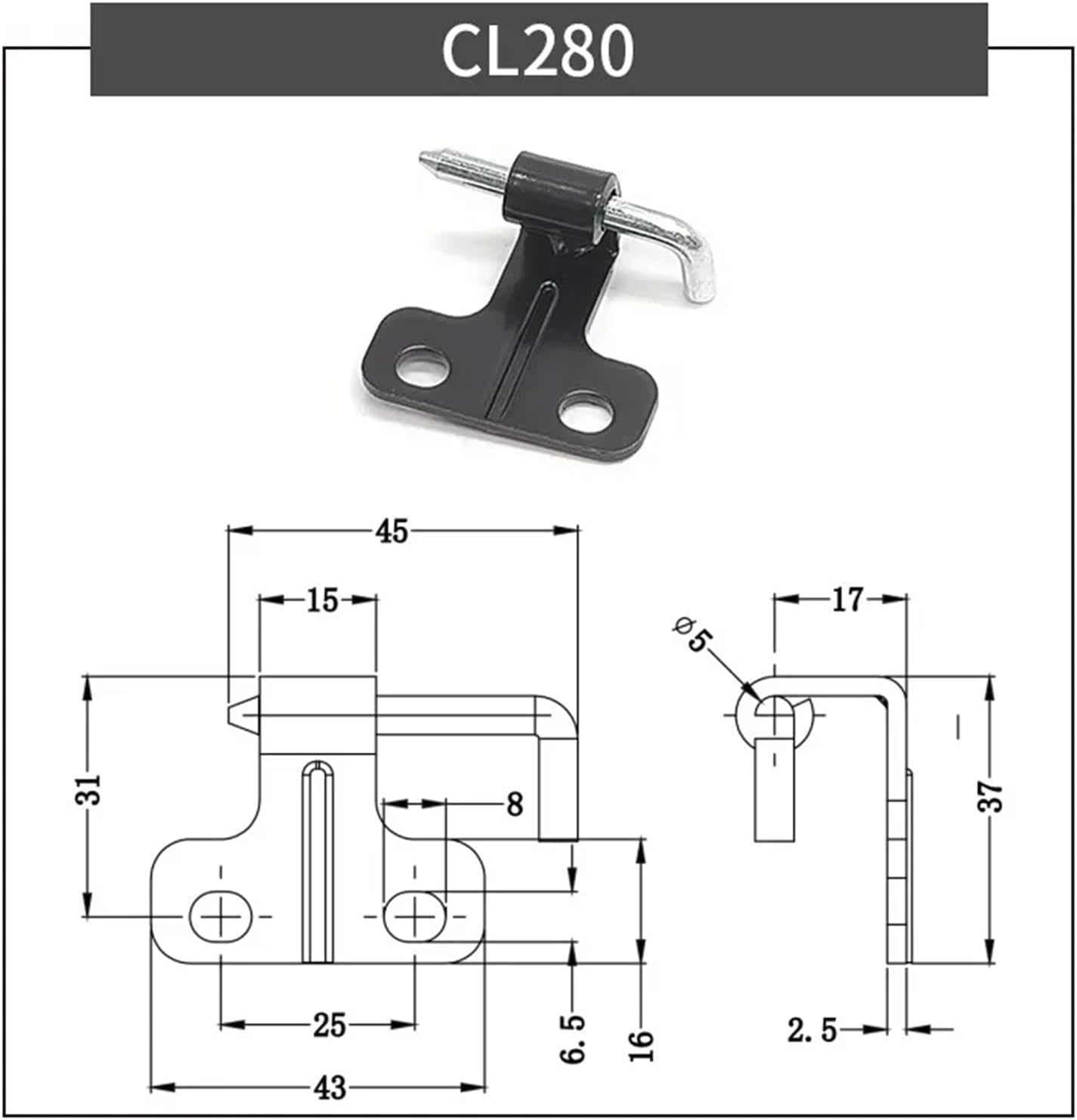 2 PCS CL280-1 Carbon Steel Door Hinge Pin Heavy Duty Switch Control Cabinet Butt Hinges with 120° Angle(Long)