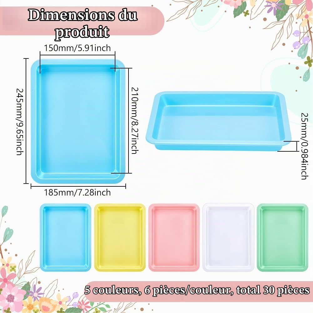 30 Plateau d'art en Plastique Bacs de Rangement Plats Empilables pour Activités Loisirs Créatifs Sable Projets de Bricolage Peinture Perles Fournitures D'Organisation 24.5x18.5cm 5 Couleur